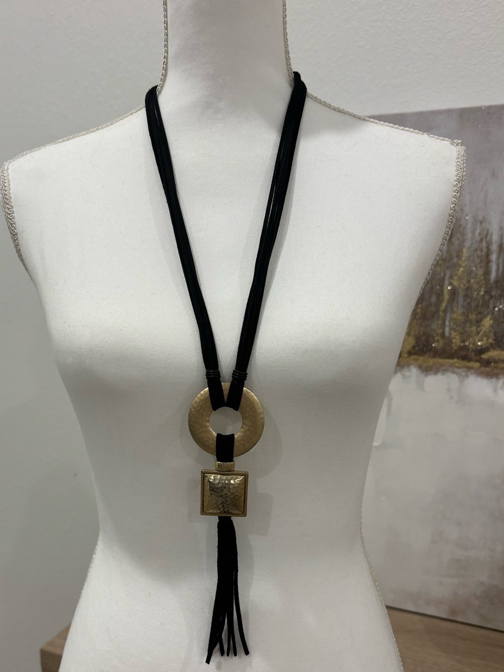 Gold Pendant Black Cord Necklace - Elegant Women’s Jewelry